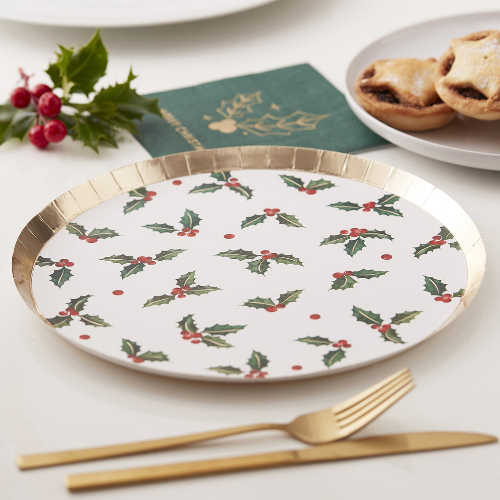 ginger-ray-christmas-holly-leaf-paper-party-plates-pack-of-8-ginr-trad-320