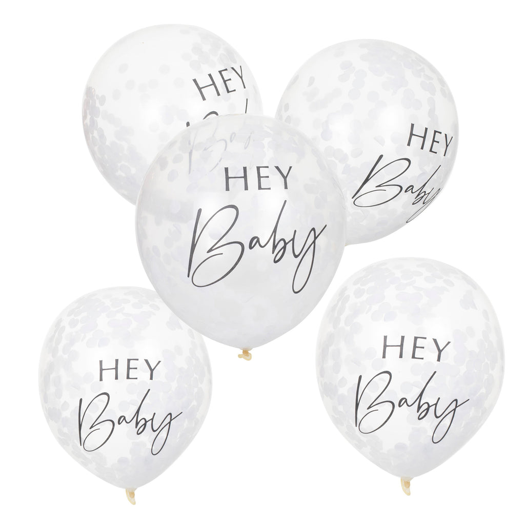 ginger-ray-hey-baby-white-confetti-latex-balloon-12in-pack-of-5-ginr-bab-125-